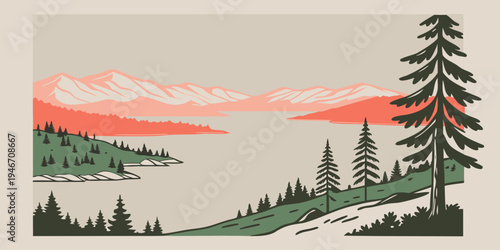 USA, US, U.S, United States - Lake Tahoe crystal alpine lake mountain sunrise panorama tranquil landscape 
