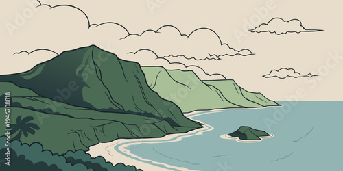 USA, US, U.S, United States - Kauai lush cliffs coastline aerial panorama dramatic tropical scenery
