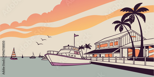 USA, US, U.S, United States - Key West colorful harbor sunset panorama tropical vacation vibe
