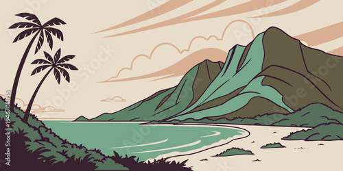 USA, US, U.S, United States - Maui volcanic mountains tropical beach sunset panorama paradise landscape 
