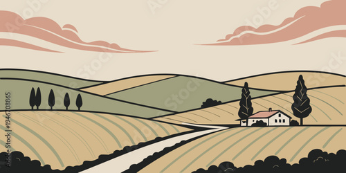 USA, US, U.S, United States - Napa Valley vineyard rolling hills golden sunset panorama scenic countryside
