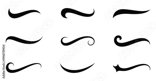Swoosh and swash tails collection, swooshes text tail for baseball design, sports swash underline shapes set in retro style, swish typography