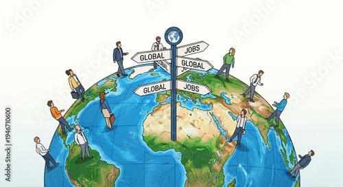 Earth Globe with People Around.