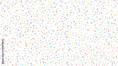Cheerful seamless pattern featuring a dense field of tiny colorful sprinkles in various shades scattered over a clean white background.
