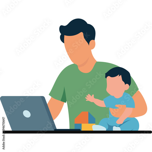 Father Working From Home With Child