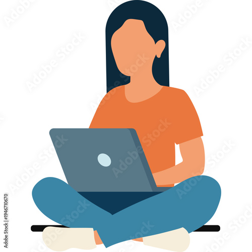 Woman Working on Laptop Illustration