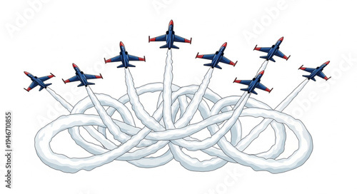 Eight Fighter Jets in Formation.