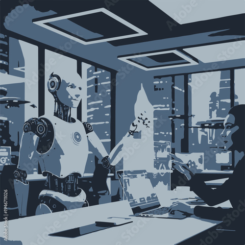 Friendly AI Robot Assisting Human Worker