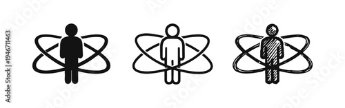 Human and Atom Icon Set. Science, Technology, and Human Potential Concept.