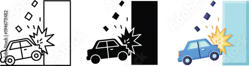 Collection of vector graphic designs illustrating a car crash impact