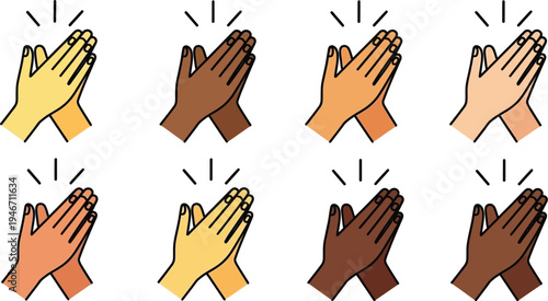 Diverse vector illustration of hands clapping in various skin tones