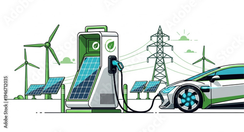 Electric car charging station green.