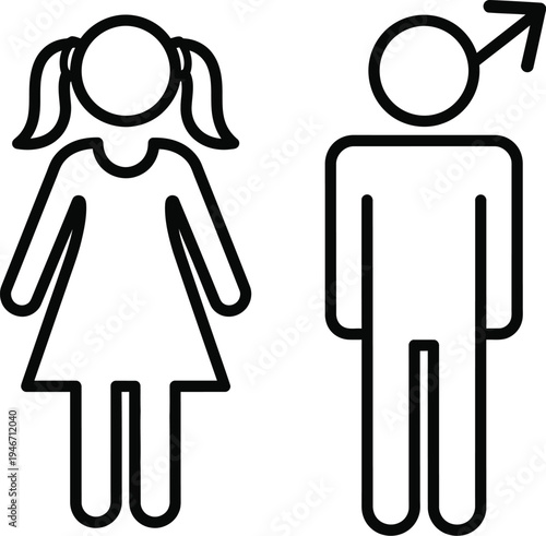 Black and white vector illustration of male and female gender symbols
