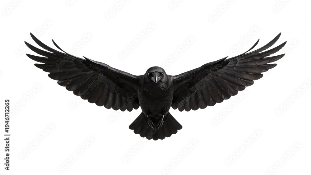 Fototapeta premium Black raven with wings spread wide