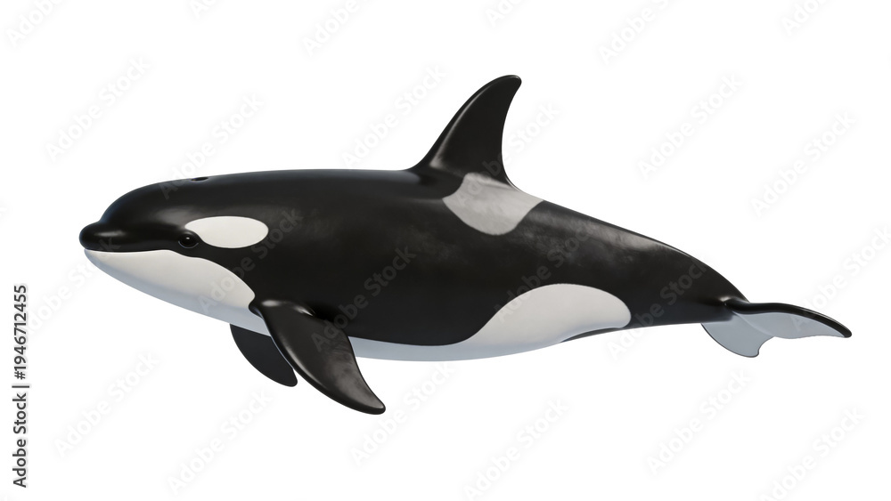 Fototapeta premium Orca killer whale swimming isolated on white background, full body side view