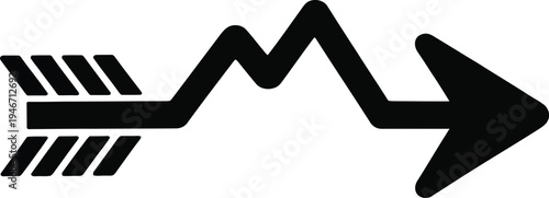 Black arrow pointing right with zigzag line and speed lines on white background