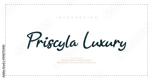 Priscyla Luxury, Script typography beauty fashion elegant minimalist serif italic fonts decorative wedding vintage retro logos. Minimal luxury font alphabet logo. Vector illustration
