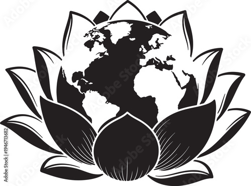 Elegant lotus flower with globe of earth inside symbolizing peace worldwide conservation and harmony nature protection sustainability clean energy future