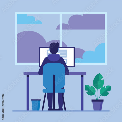 Illustrations flat design concept video conference. online meeting work form home. Vector illustrate. Video streaming platform. Podcast presenter. Online job interview or meeting with colleagues