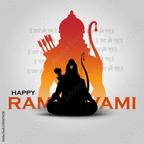 Happy Ram Navami Greeting with Meditating Lord Rama Silhouette, Jai Shree Ram Design with Silhouette Lord Rama Illustration