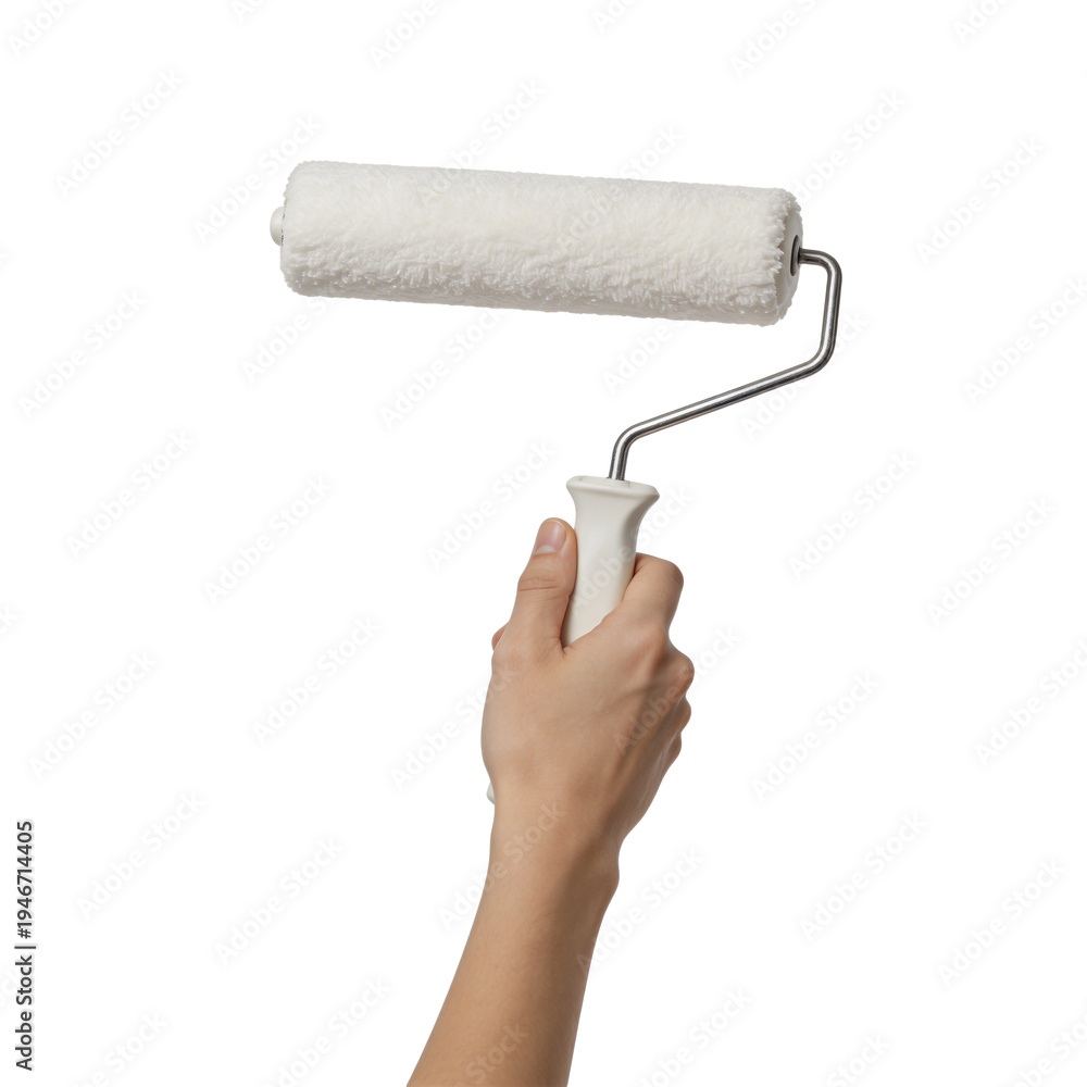 Fototapeta premium Human Hand Holding A Paint Roller on Transparent Background