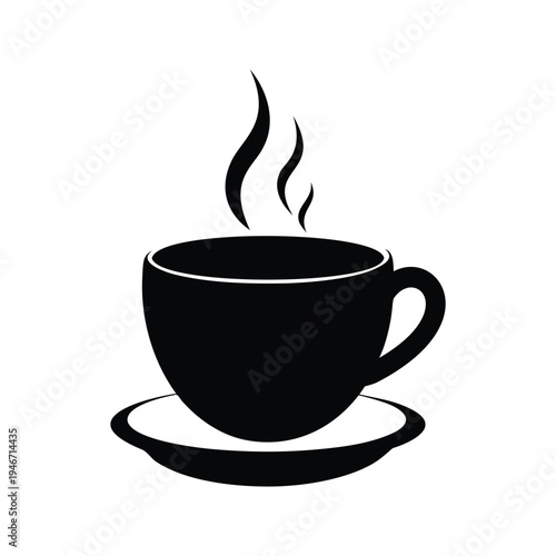 Black and white coffee cup steam silhouette vector illustration for design projects, hot coffee cup silhouette vector illustration