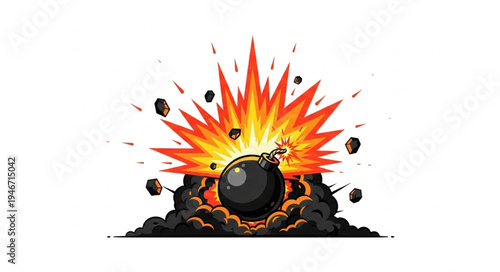 Exploding bomb with fire and smoke.