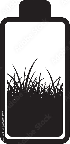 Battery icon filled with grass symbolizing environmental energy and recharging nature resources vector art