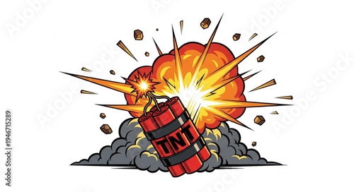 Exploding red dynamite stick cartoon.