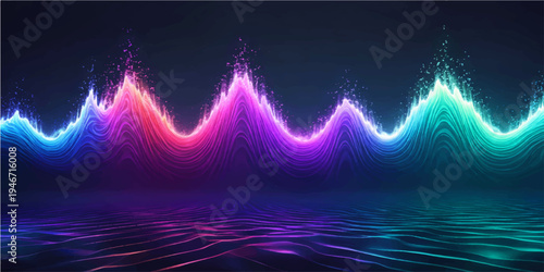 Abstract blue wave design featuring a glowing digital heart beat on a monitor with neon laser lines and flowing energy curves for a high-tech motion backdrop