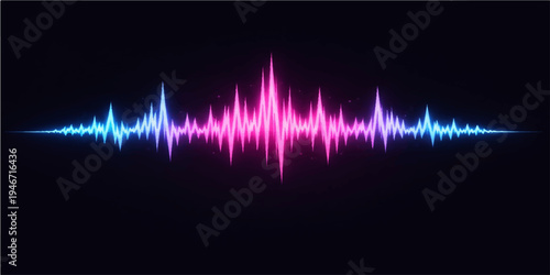 This digital audio technology illustration features a medical EKG heartbeat pulse line transitioning into a vibrant sound wave vector to monitor heart rate frequency and health