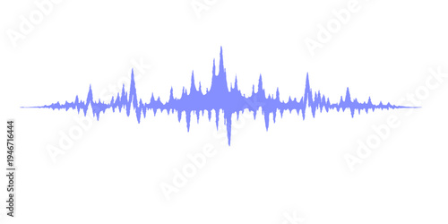 An abstract medical technology design featuring a blue heart beat waveform and digital audio equalizer lines representing a rhythmic sound spectrum and radio pulse