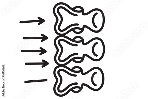 Spinal disc herniation medical icon showing vertebrae compression and directional arrows for orthopedic diagnosis chiropractic care and healthcare education
