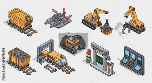 Isometric Mining Industry Equipment Collection.
