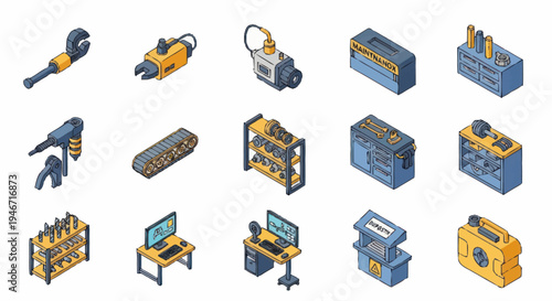 Isometric Industrial Tools and Equipment Collection.