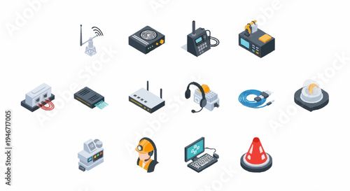Collection of Isometric Electronic Devices and Technology Icons.