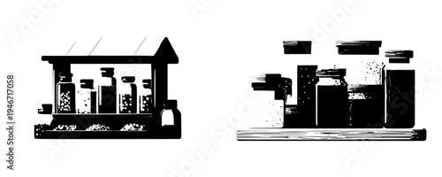 A rustic bulk spice shop invites you in with a variety of colorful jars and bags.