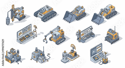Isometric Industrial Machinery and Equipment Collection.