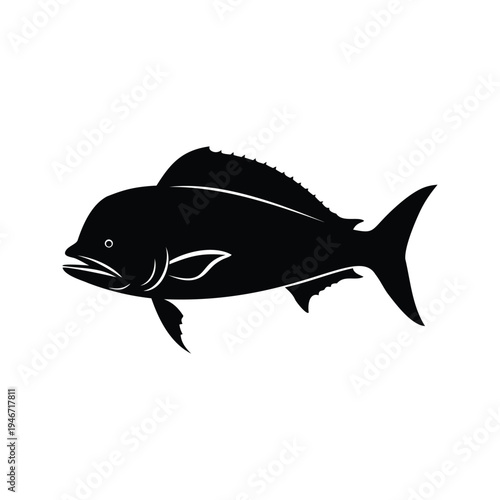 Elegant black and white fish silhouette vector illustration showcasing aquatic beauty, mahi mahi silhouette vector illustration