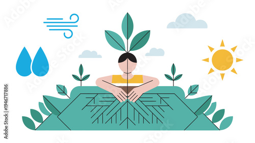 A person nurturing a plant, symbolizing growth and harmony with nature.