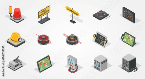 Isometric Construction and Technology Icons Set.