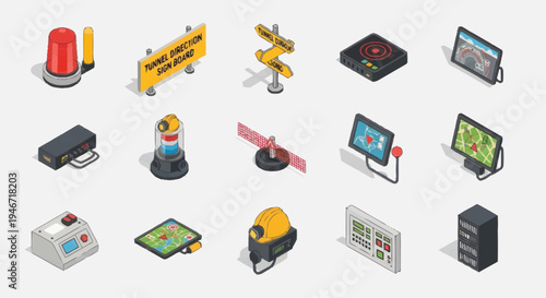 Collection of Isometric Technology and Industrial Equipment Icons.