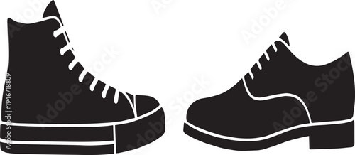Classic Footwear Silhouettes High Top Sneaker and Oxford Shoe Icon Set