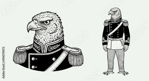 Anthropomorphic Eagle General in Military Uniform Illustration.