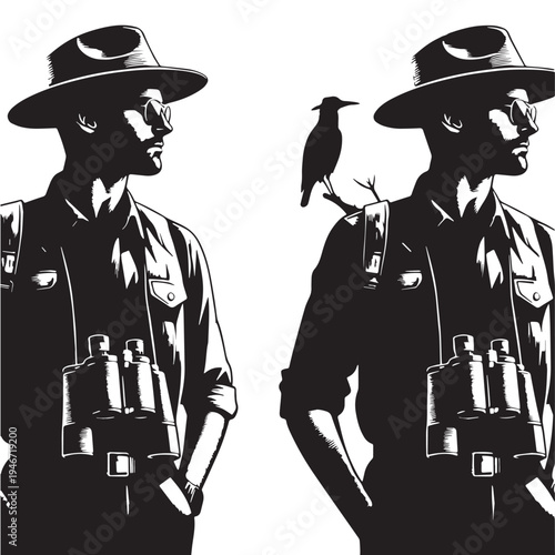 Black Wildlife ranger Silhouette Vector, High Quality Illustration on White Background