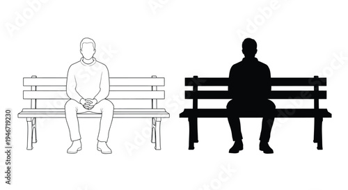 Two men on benches one light and one dark a striking silhouette