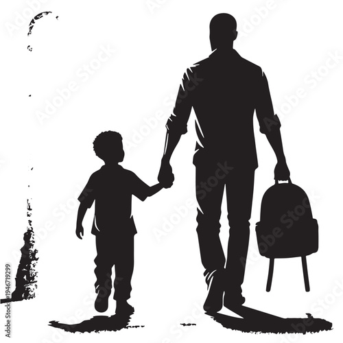 Black Parent dropping kid school Silhouette Vector, High Quality Illustration on White Background