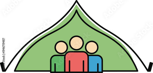 Family protection concept people under green roof symbol safety insurance security home care support flat vector illustration