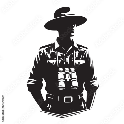 Black Wildlife ranger Silhouette Vector, High Quality Illustration on White Background
