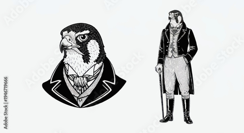 Anthropomorphic Falcon Dressed in Victorian Gentleman Attire.